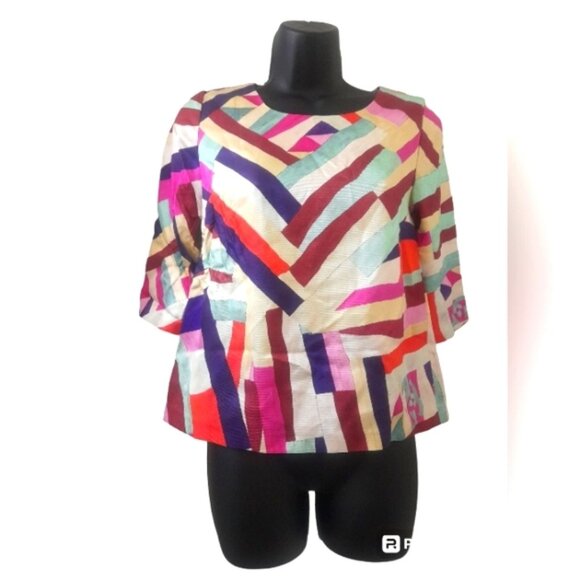 Chanel Multicolor Stripe Print Silk Twill Blouse FR 38 - Picture 1 of 13